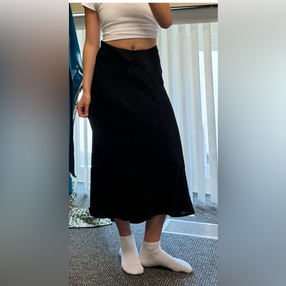 Zara Black “silk” Midi Skirt